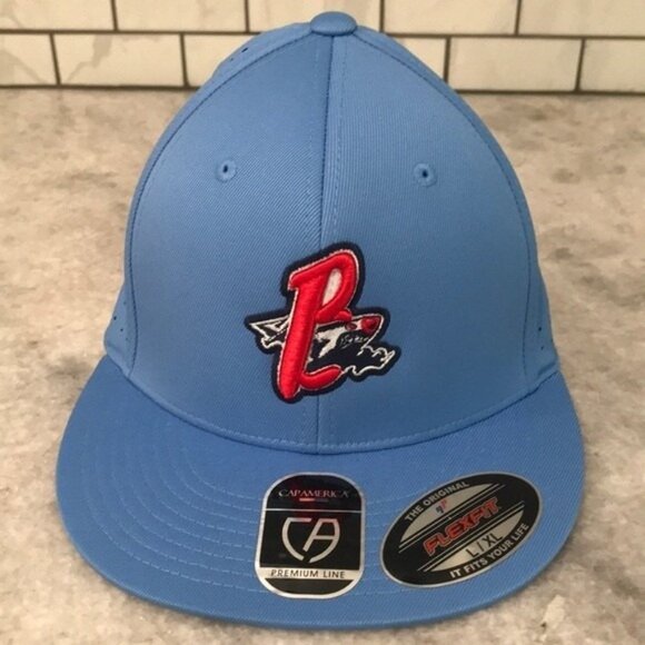 Bristol Pirates Hat Cap Fitted Mens L XL Powder Blue MILB Baseball Flexfit - Picture 1 of 9